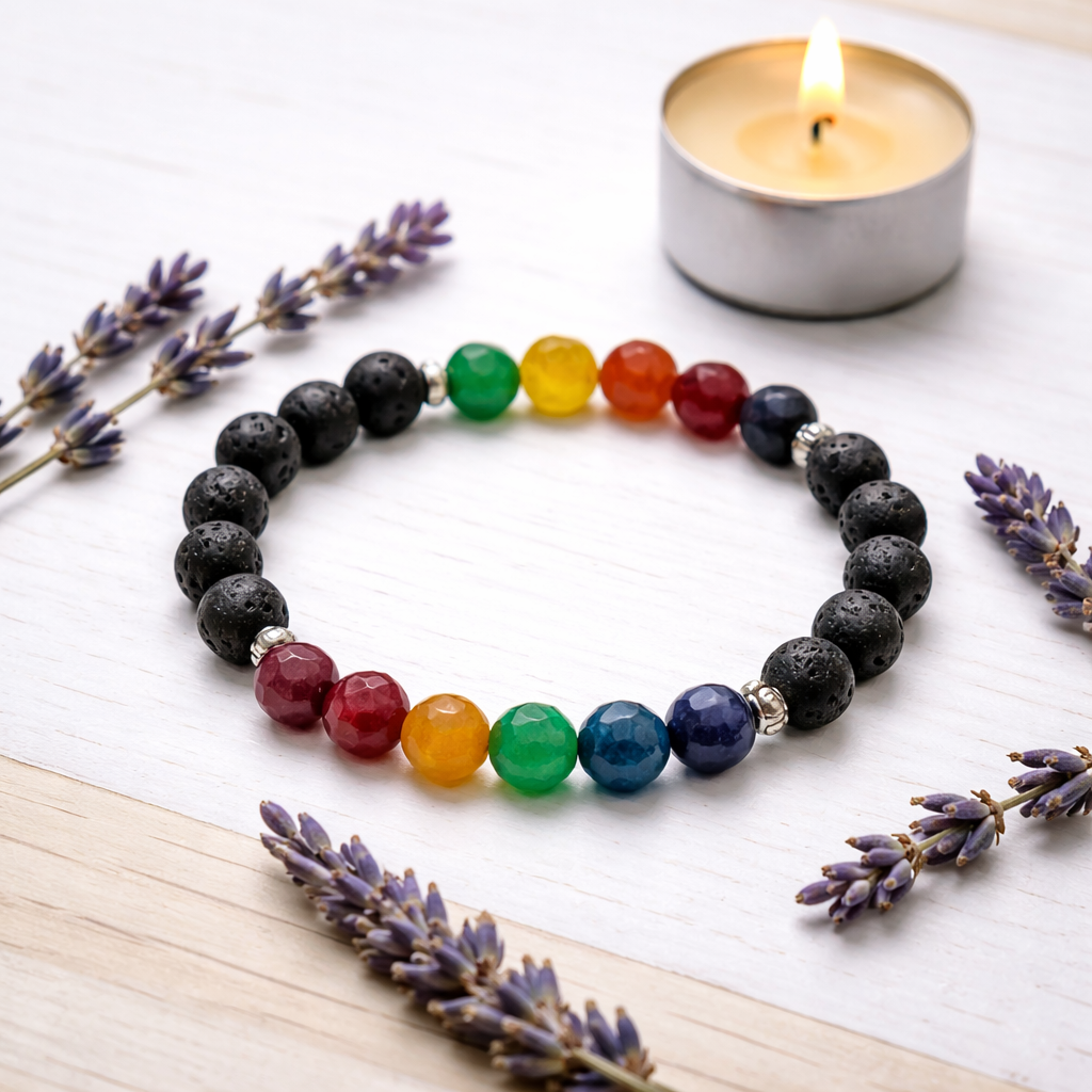 7 CHAKRA AND LAVA BRACELET